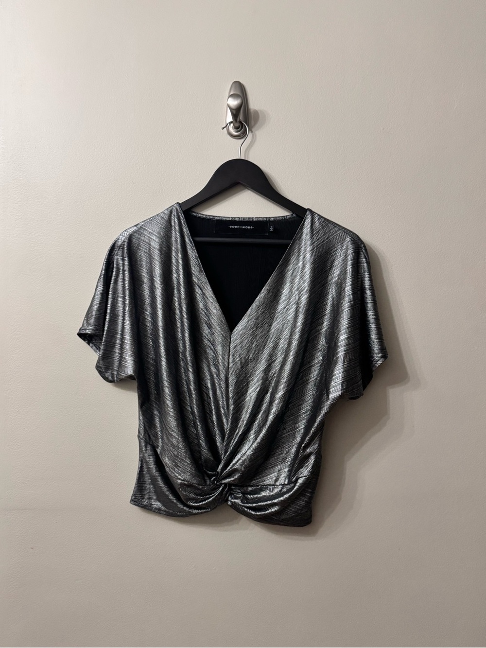 Worthington Silver Metallic Twist-Front V-Neck Blouse S